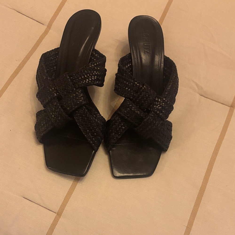 SCHUTZ Black Woven Mules